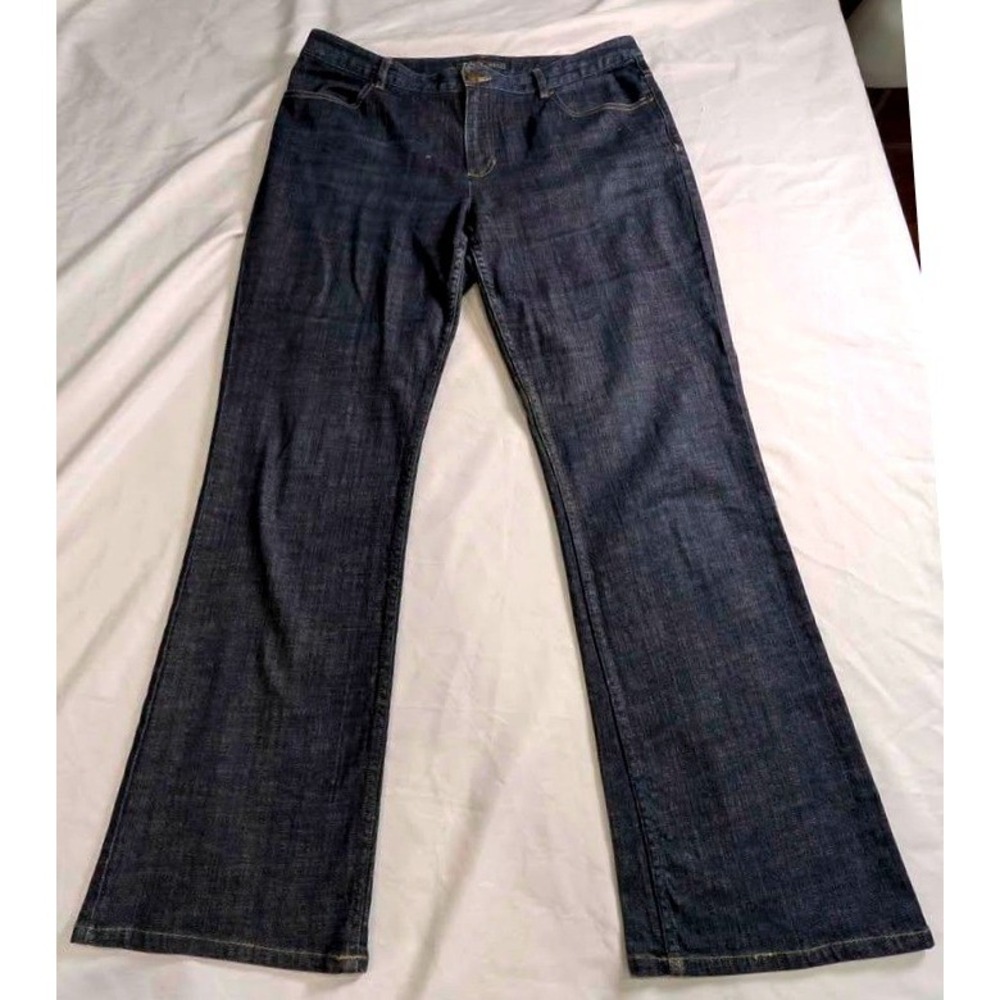 Liz Claiborne ~ Bootcut Jeans ~ Women's Size 14 Dark Wash Stretch Denim Mid Rise